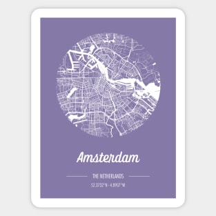 City map in purple: Amsterdam, The Netherlands, with retro vintage flair Sticker